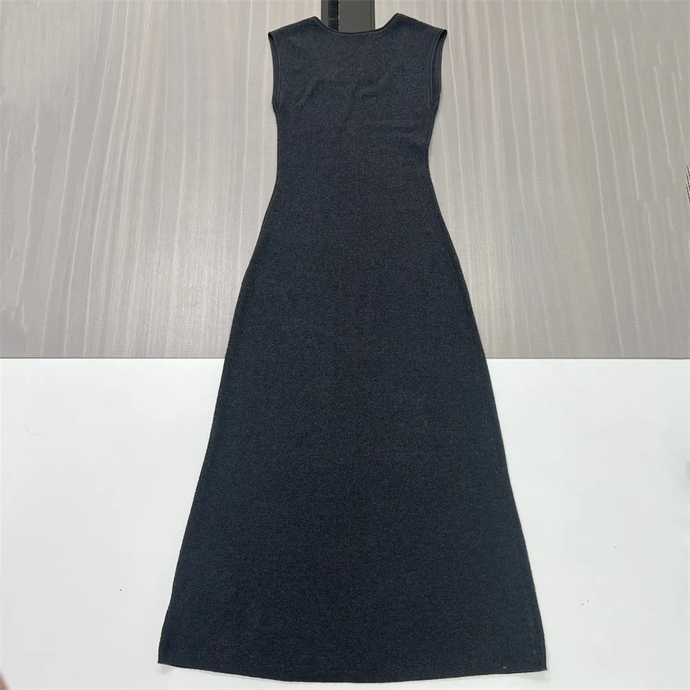 Customizable Women's Gray Knit Dress Set: Sleeveless Maxi + Cropped Cardigan, Elegant 2-Piece Design