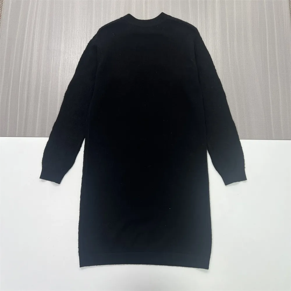 Customizable Women's Black Textured Knit Dress: Mock Neck, Relaxed-Fit, Modern Casual Design