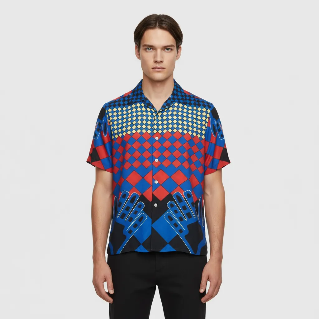 Men's Bold Graphic Short-Sleeve Shirt: Vibrant Pattern, Statement Casual Design
