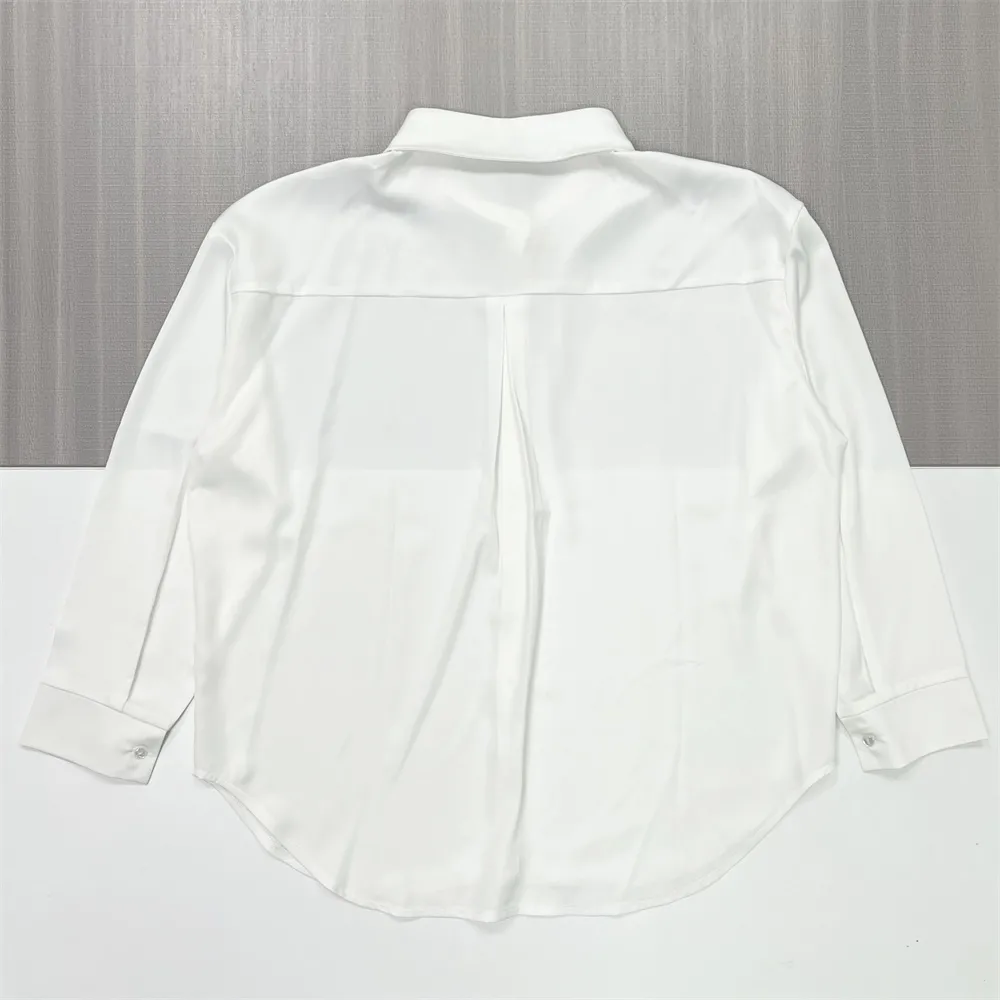 Men's White Silky Long-Sleeve Shirt: Smooth Fabric, Polished Formal-Casual Design