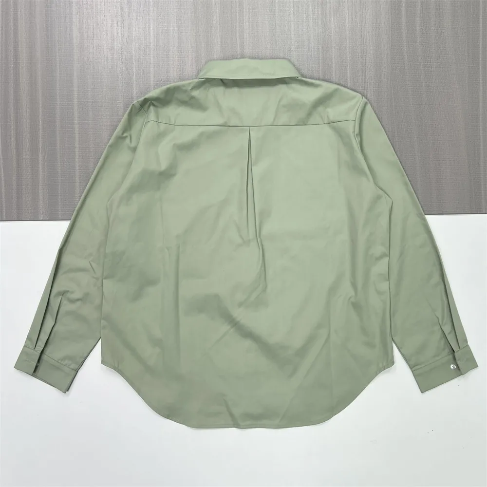 Custom Men's Sage Green Long-Sleeve Shirt: Smooth Texture, Minimalist Smart-Casual Design