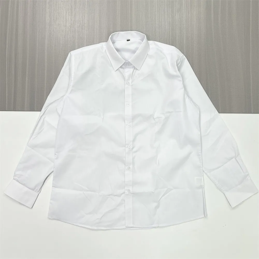 Men's White Textured Long-Sleeve Shirt: Minimalist, Versatile Formal-Casual Design