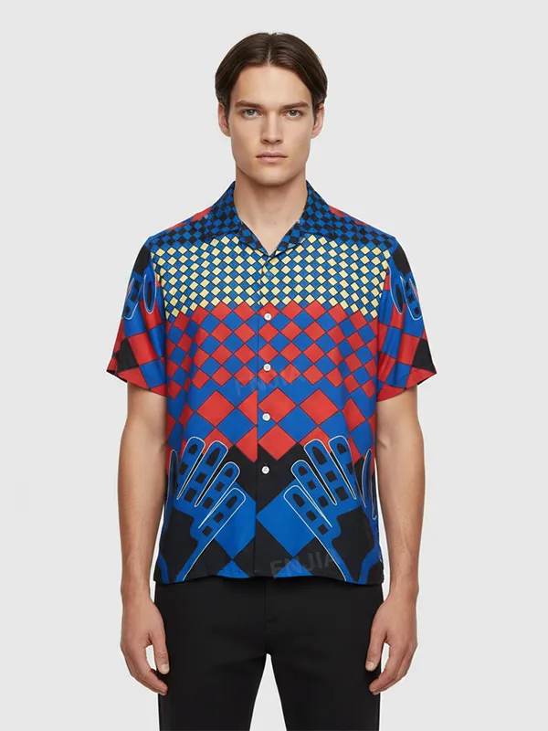 Men's Bold Graphic Short-Sleeve Shirt: Vibrant Pattern, Statement Casual Design