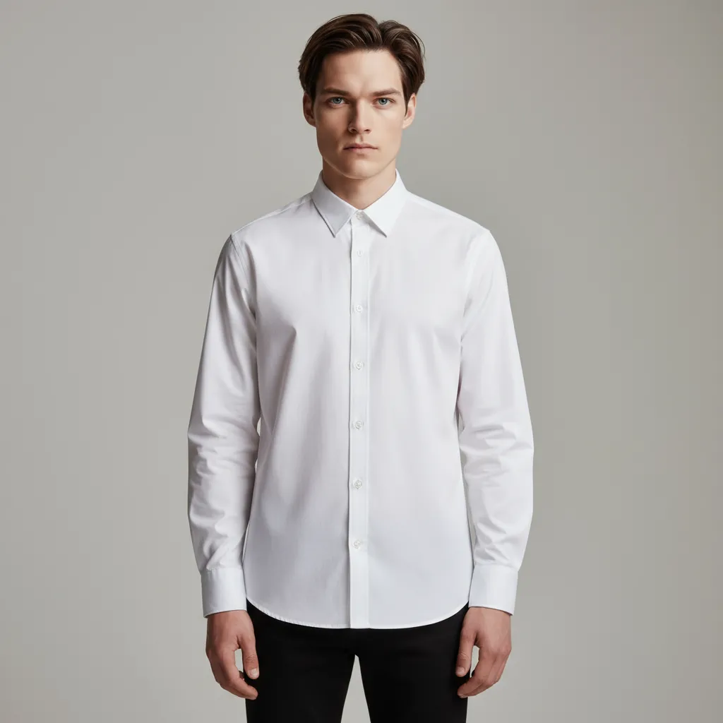 Men's White Formal Shirt: Long-Sleeve, Minimalist Design, Versatile Office Wear