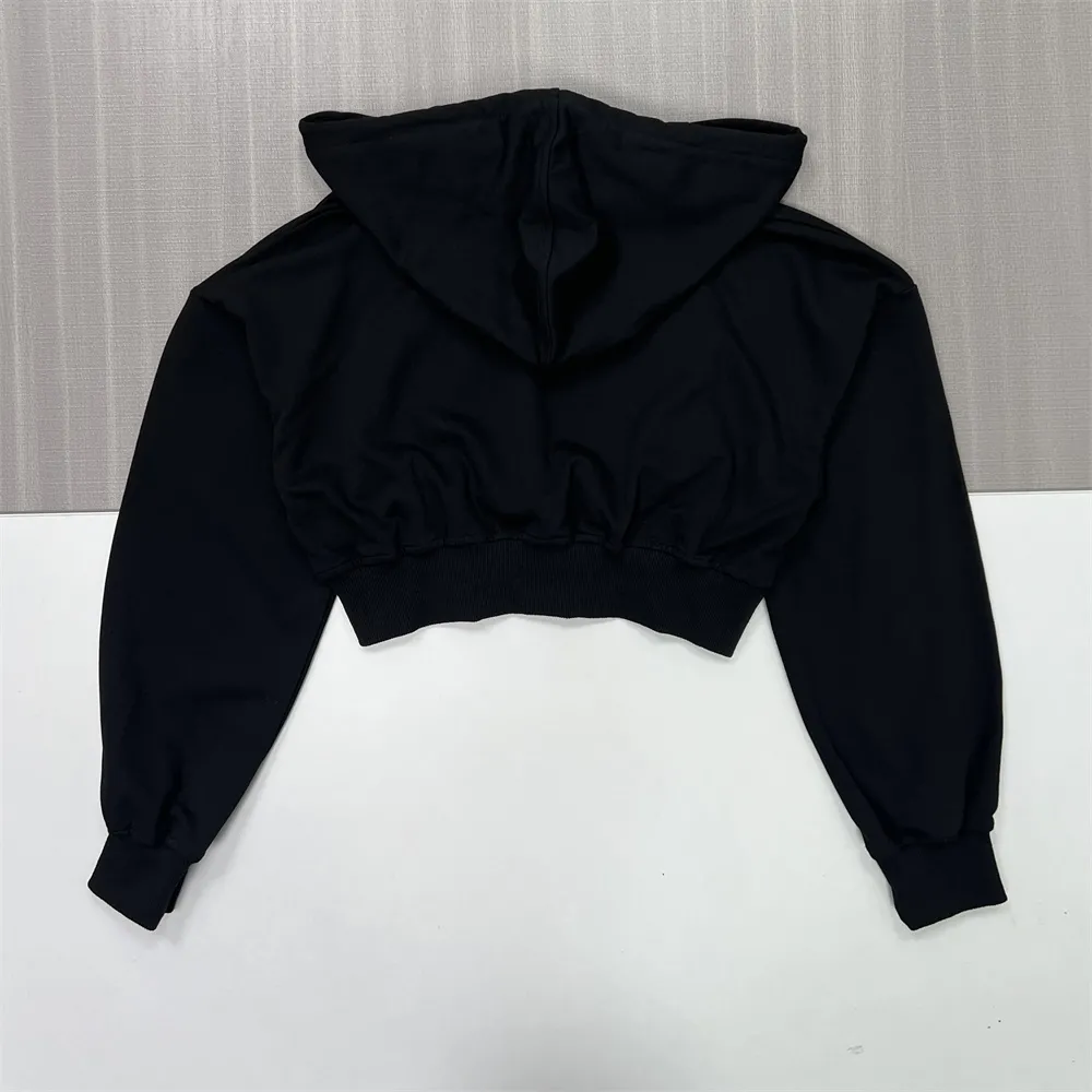 Men's Black Cropped Hoodie: Relaxed Fit, Kangaroo Pocket, Casual Apparel