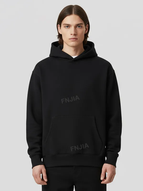 Men's Black Oversized Hoodie: Classic Design, Kangaroo Pocket, Casual Apparel