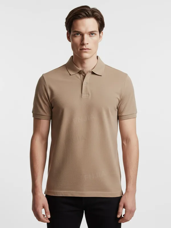 Men's Beige Polo Shirt: Classic Design, Soft Texture, Versatile Casual Apparel