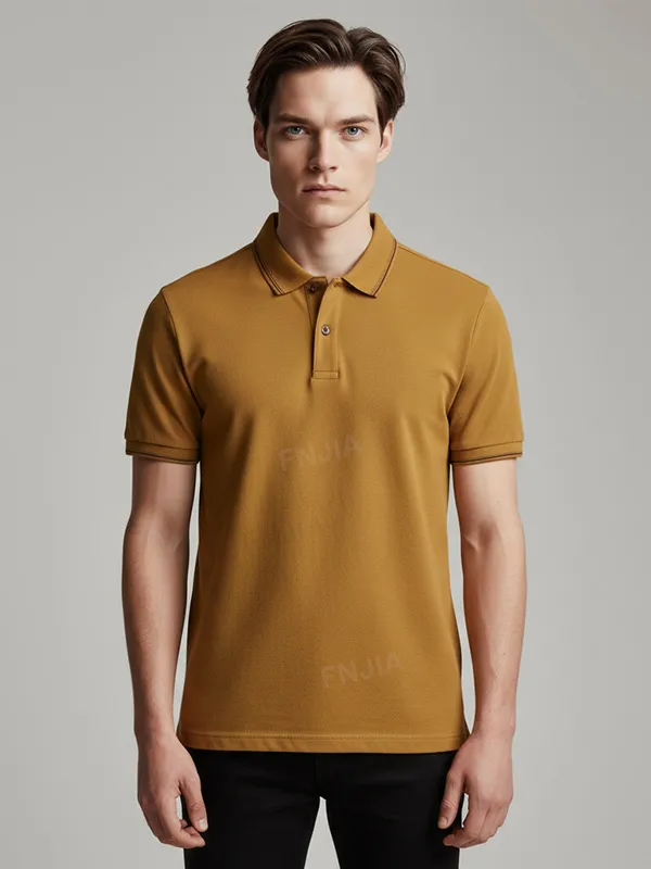 Men's Mustard Polo Shirt: Contrast Trim, Classic Design, Casual Apparel
