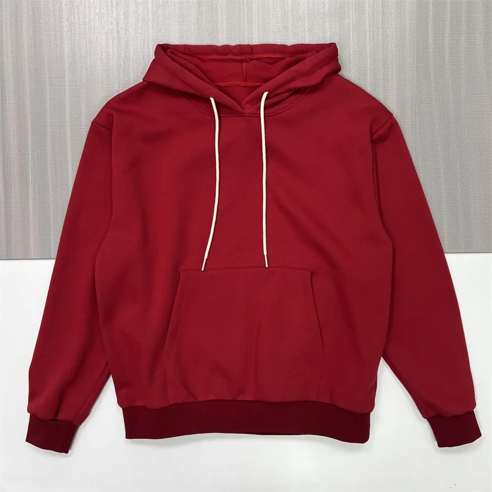 Men's Burgundy Hoodie: Contrast Drawstrings, Kangaroo Pocket, Casual Apparel