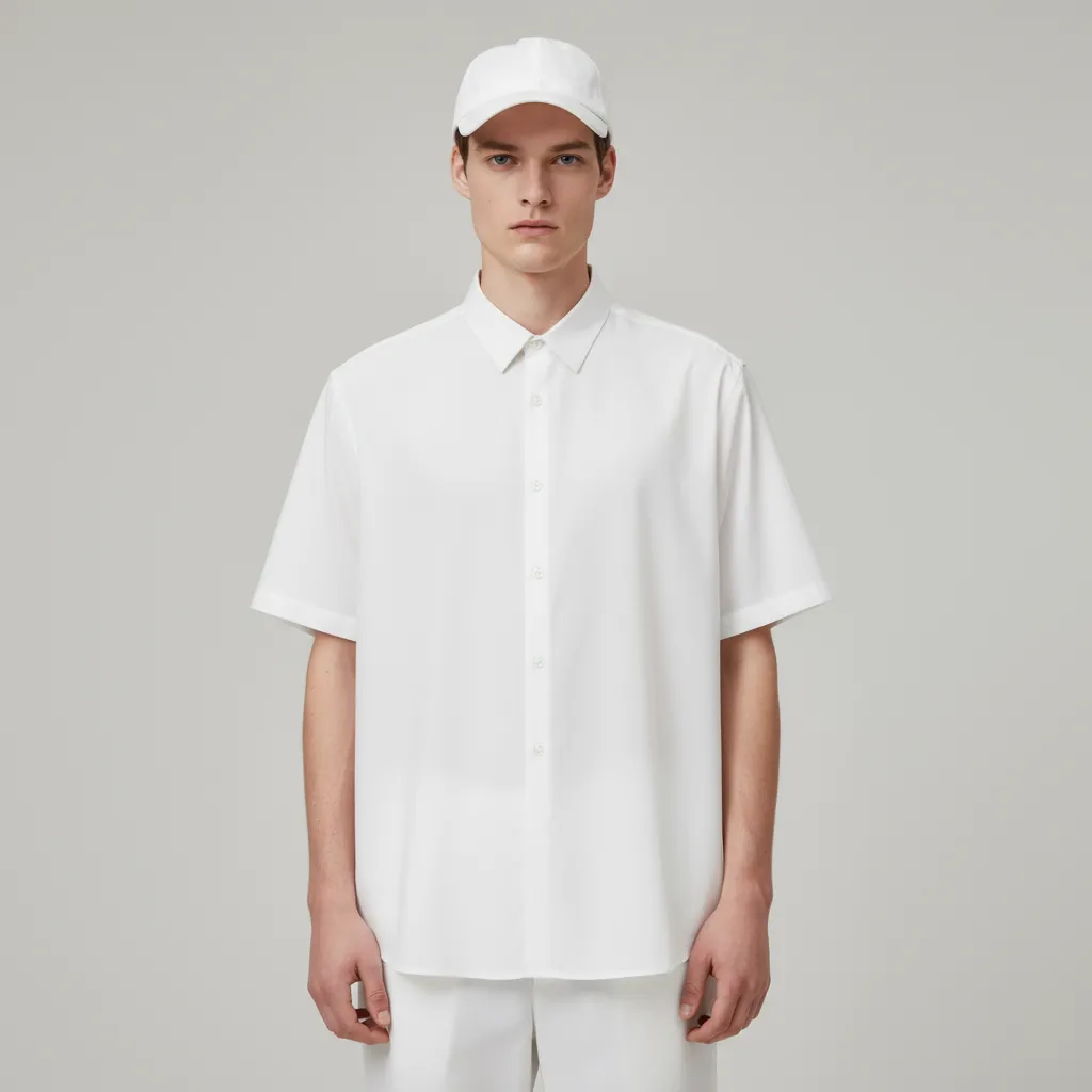 Men's White Short-Sleeve Shirt: Lightweight Fabric, Relaxed Fit, Versatile Casual Design