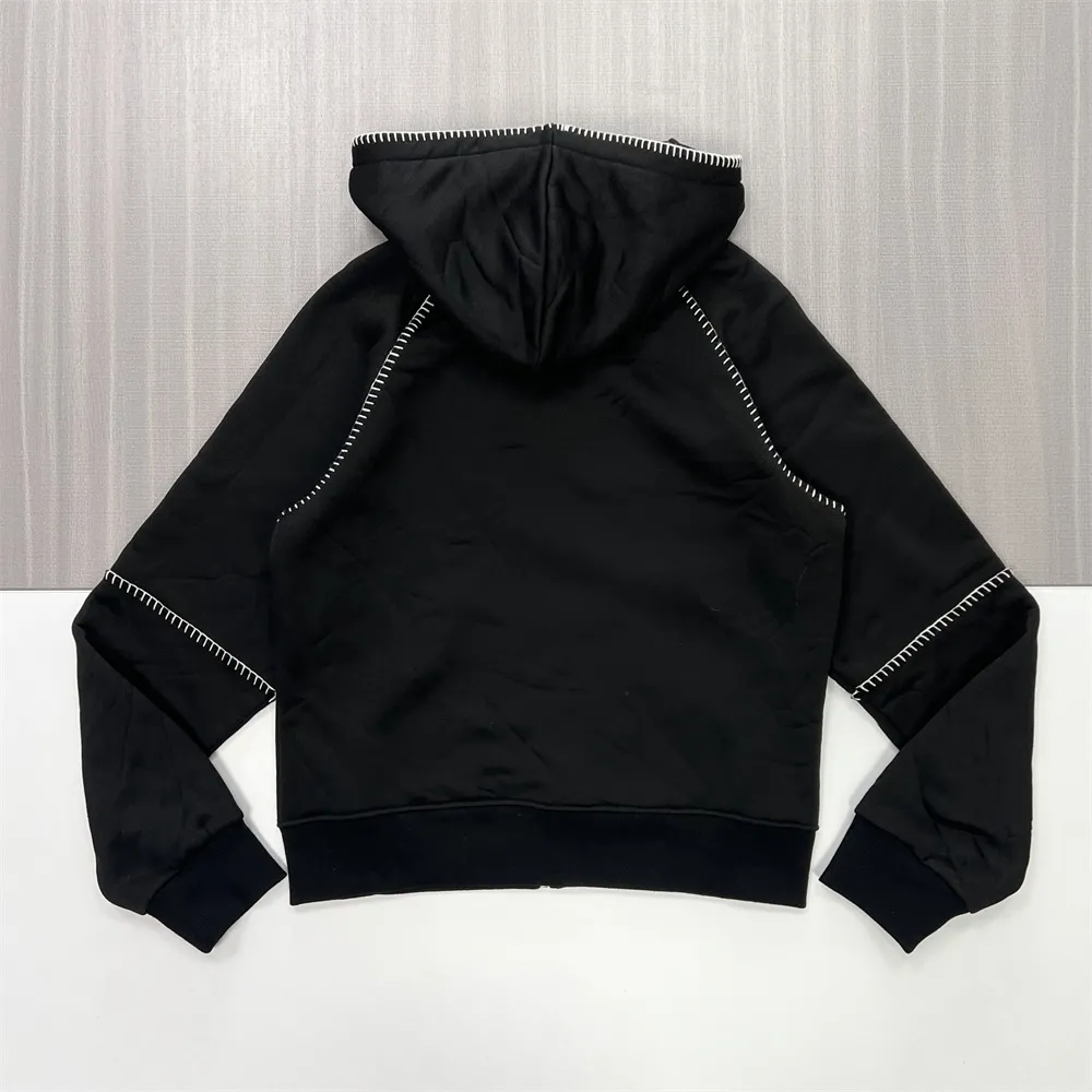 Men's Black Full-Zip Hoodie: Contrast Stitching, Kangaroo Pocket, Casual Apparel