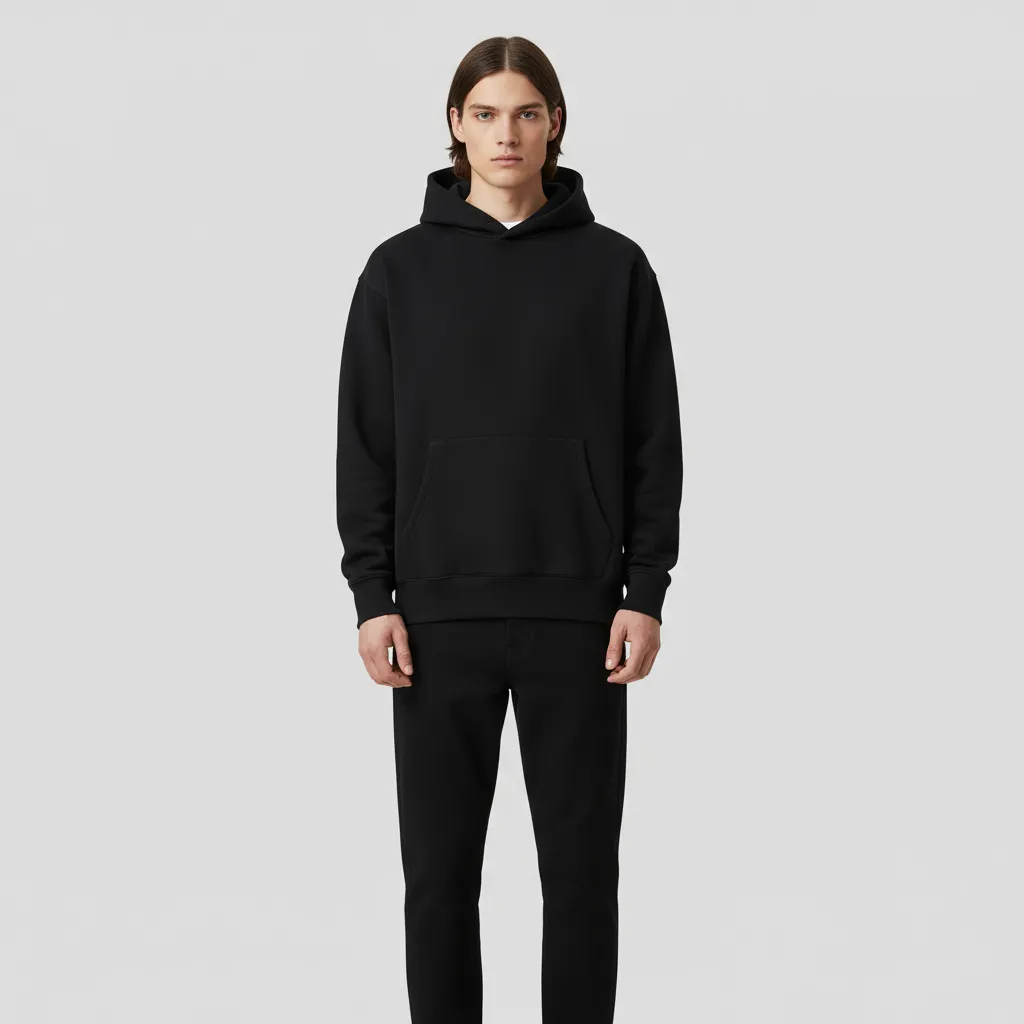 Men's Black Oversized Hoodie: Classic Design, Kangaroo Pocket, Casual Apparel