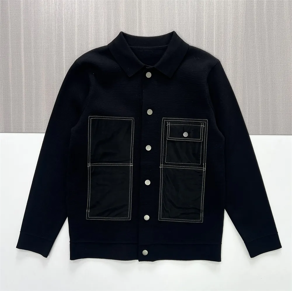 Men's Black Shirt Jacket: Contrast Stitching, Patch Pockets, Casual Outerwear