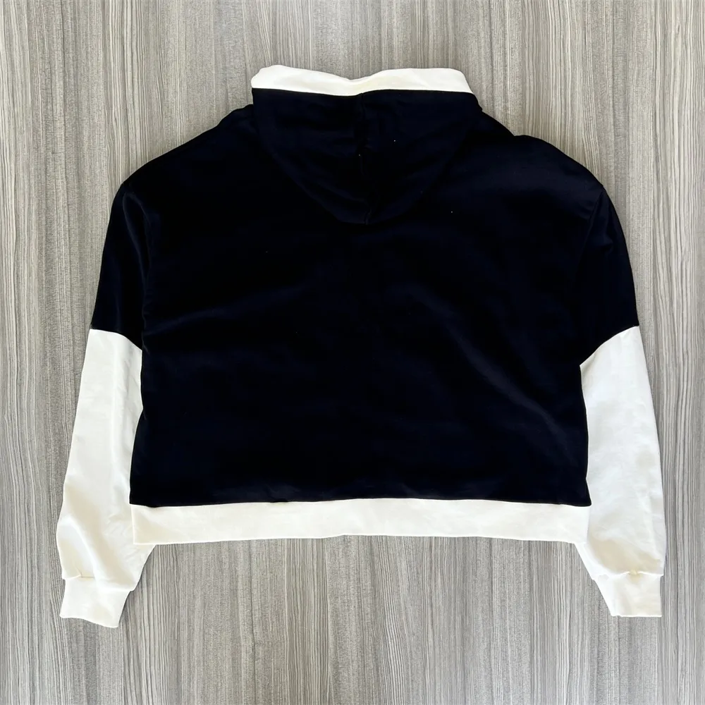 Women's Black & White Color-Block Hoodie: Cropped Fit, Casual Apparel