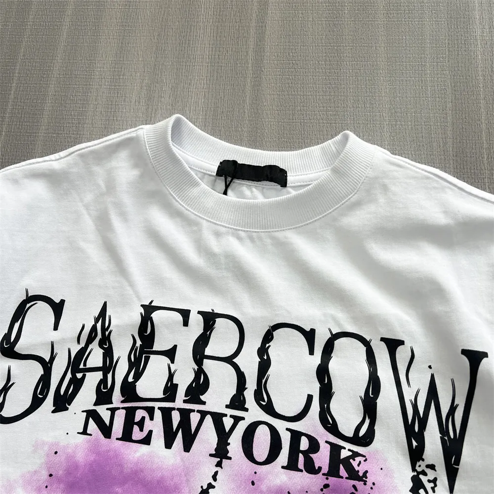 Men's White Graphic T-Shirt: Purple Print, Casual Apparel