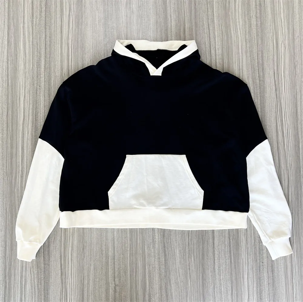 Women's Black & White Color-Block Hoodie: Cropped Fit, Casual Apparel
