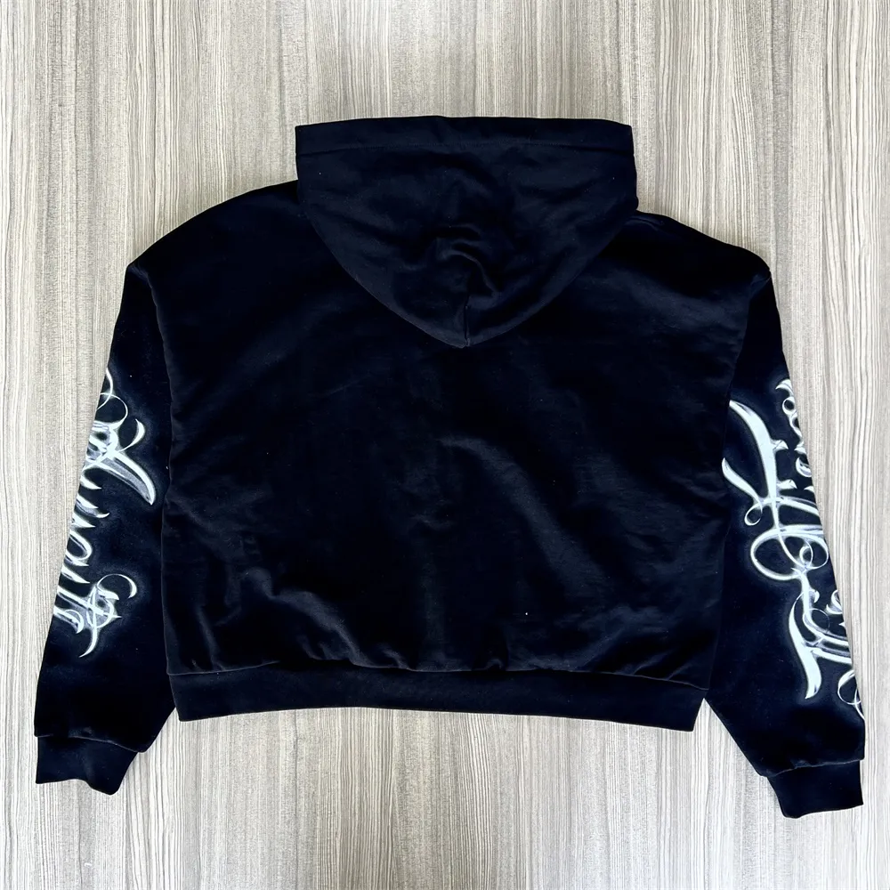 Custom Men's Black Printed Hoodie  Religious Art Design Full-Zip Casual Wear