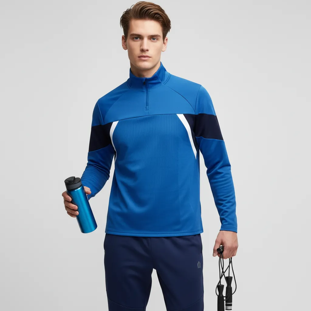 Custom Men's Blue and Navy Color-Block Tracksuit (Half-Zip Top and Pants)