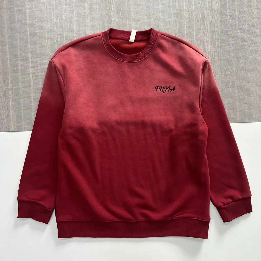 Men's Burgundy Gradient Sweatshirt: Minimal Logo, Crew Neck, Casual Apparel