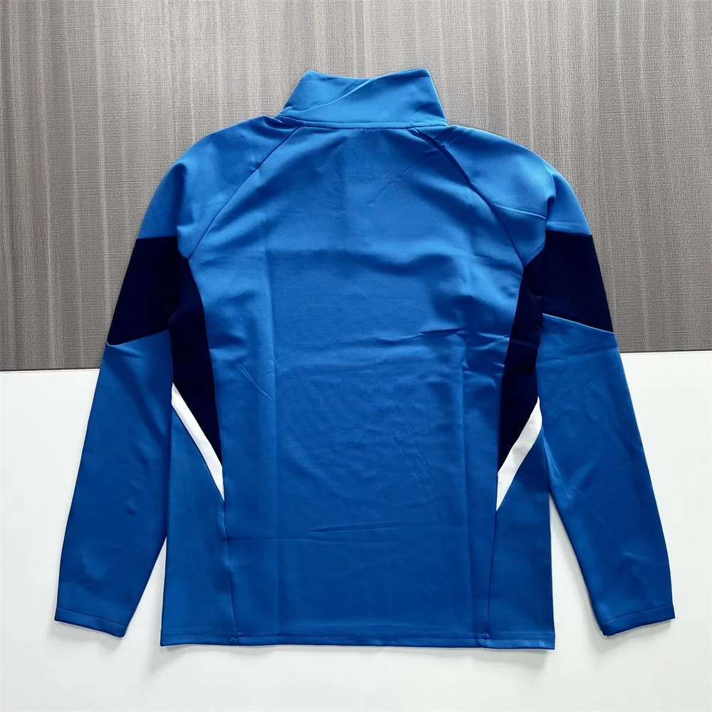 Custom Men's Blue and Navy Color-Block Tracksuit (Half-Zip Top and Pants)