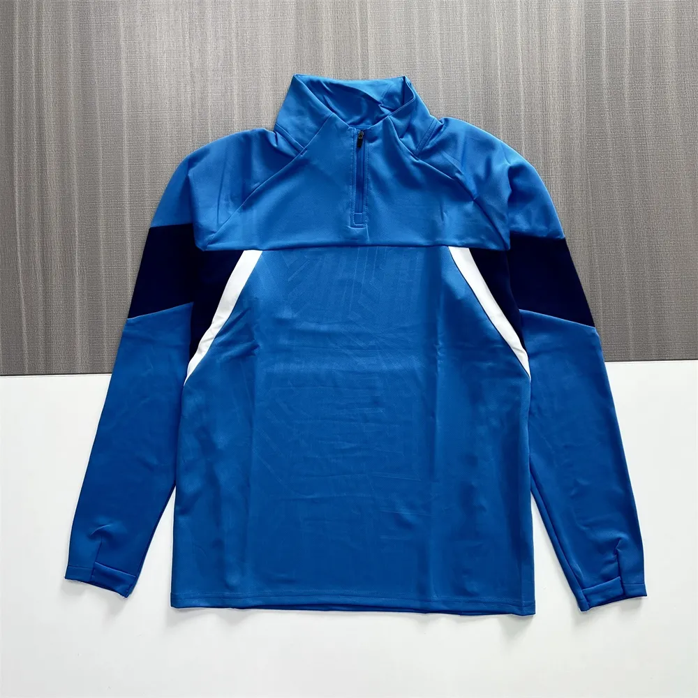 Custom Men's Blue and Navy Color-Block Tracksuit (Half-Zip Top and Pants)