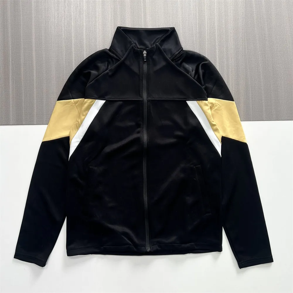 Men's Black & Gold Track Suit Jacket  Pants Color-Block Design Casual Apparel
