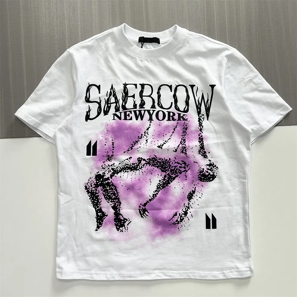 Men's White Graphic T-Shirt: Purple Print, Casual Apparel