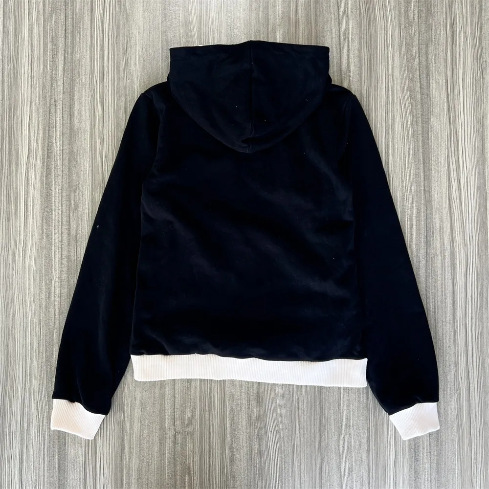 Women's Black & White Contrast Hoodie: Velvet Texture, Casual Apparel