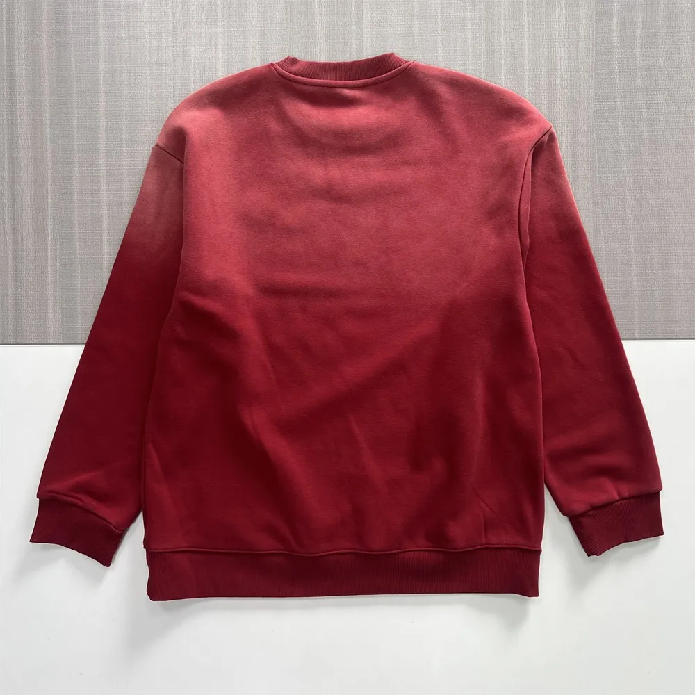 Men's Burgundy Gradient Sweatshirt: Minimal Logo, Crew Neck, Casual Apparel