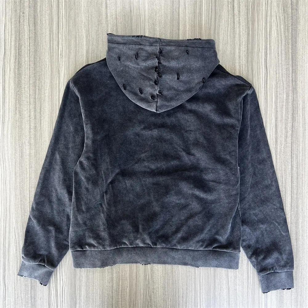 Women's Distressed Charcoal Hoodie: Ripped Detail, Casual Apparel