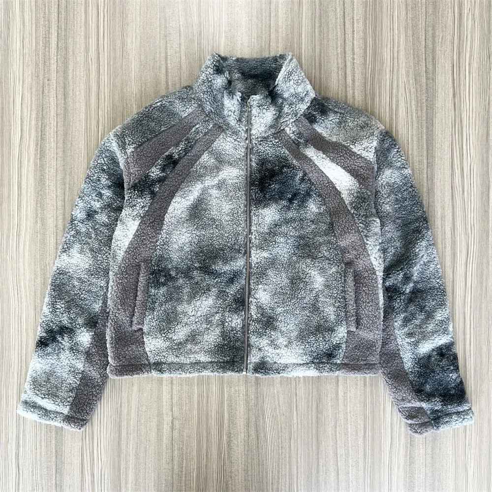 Women's Tie-Dye Sherpa Jacket: Full-Zip, Contrast Panels, Casual Outerwear