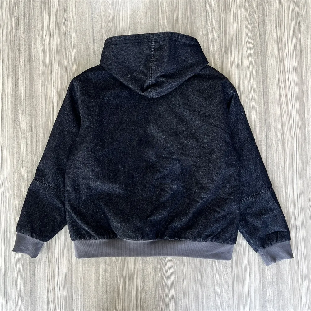 Women's Dark Denim Hooded Jacket: Full-Zip, Contrast Cuffs, Casual Outerwear