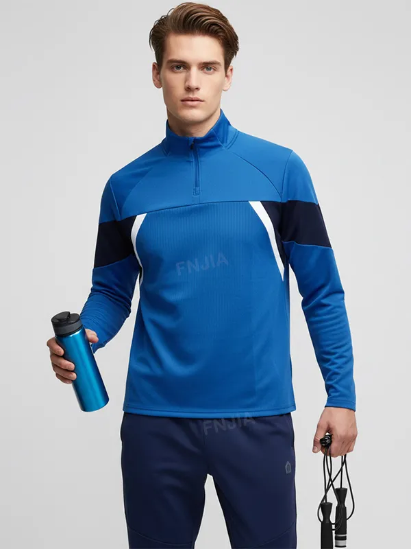 Custom Men's Blue and Navy Color-Block Tracksuit (Half-Zip Top and Pants)