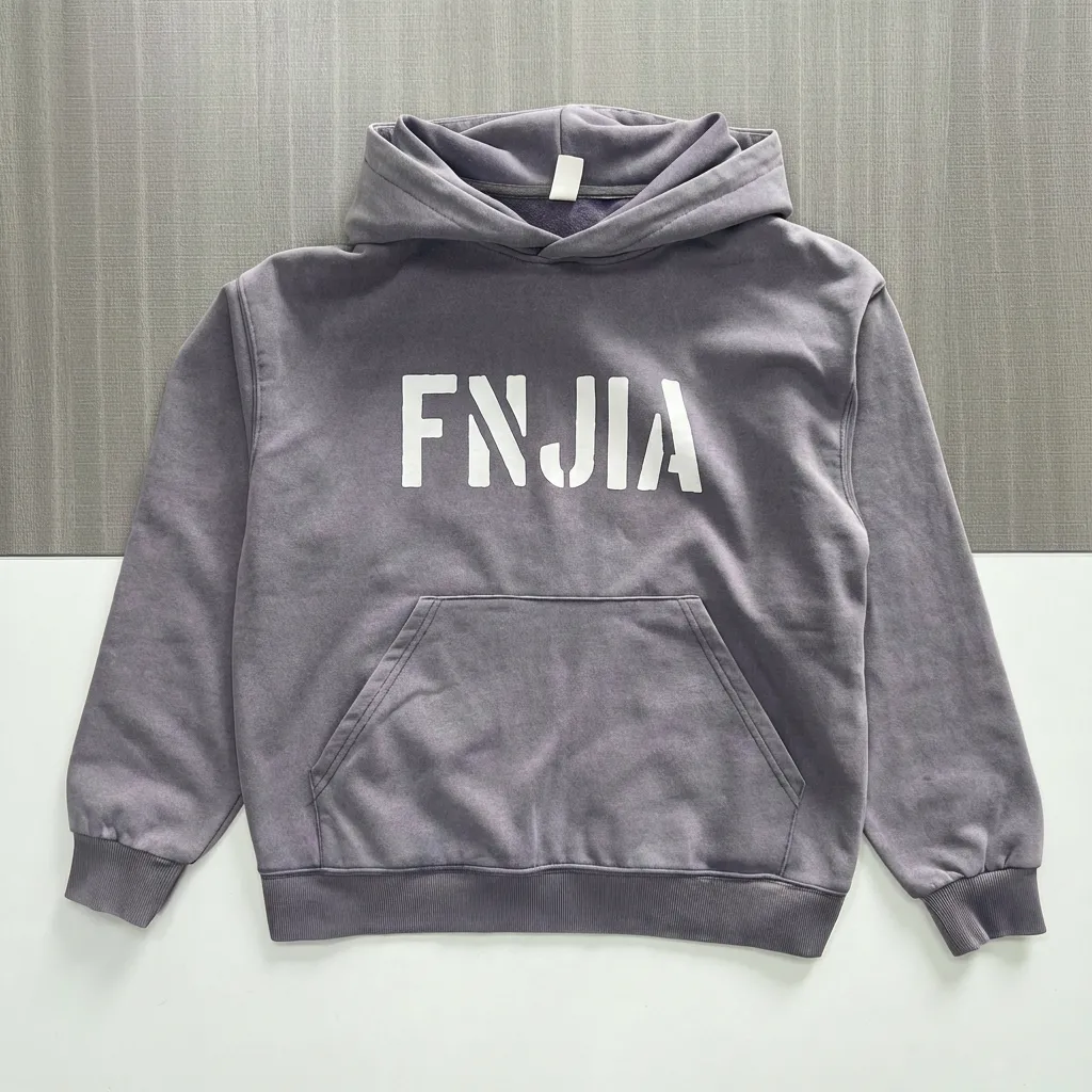 Men's Gray Hoodie: FNJIA Custom Logo Print, Kangaroo Pocket, Casual Apparel