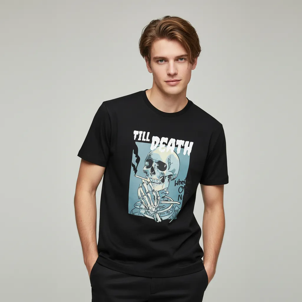 Men's Black Graphic T-Shirt: Skeleton Print, Casual Apparel