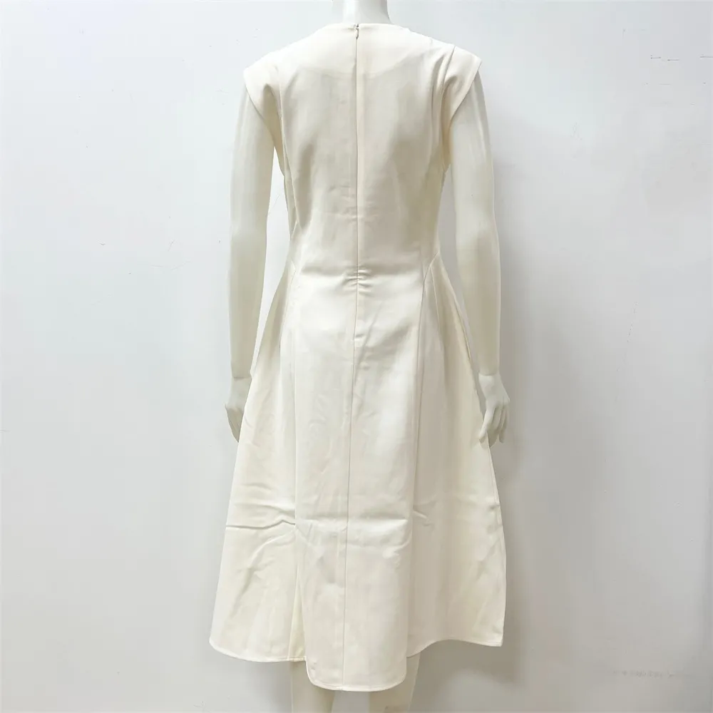 Women's Ivory Sleeveless Midi Dress: Flared A-Line Silhouette