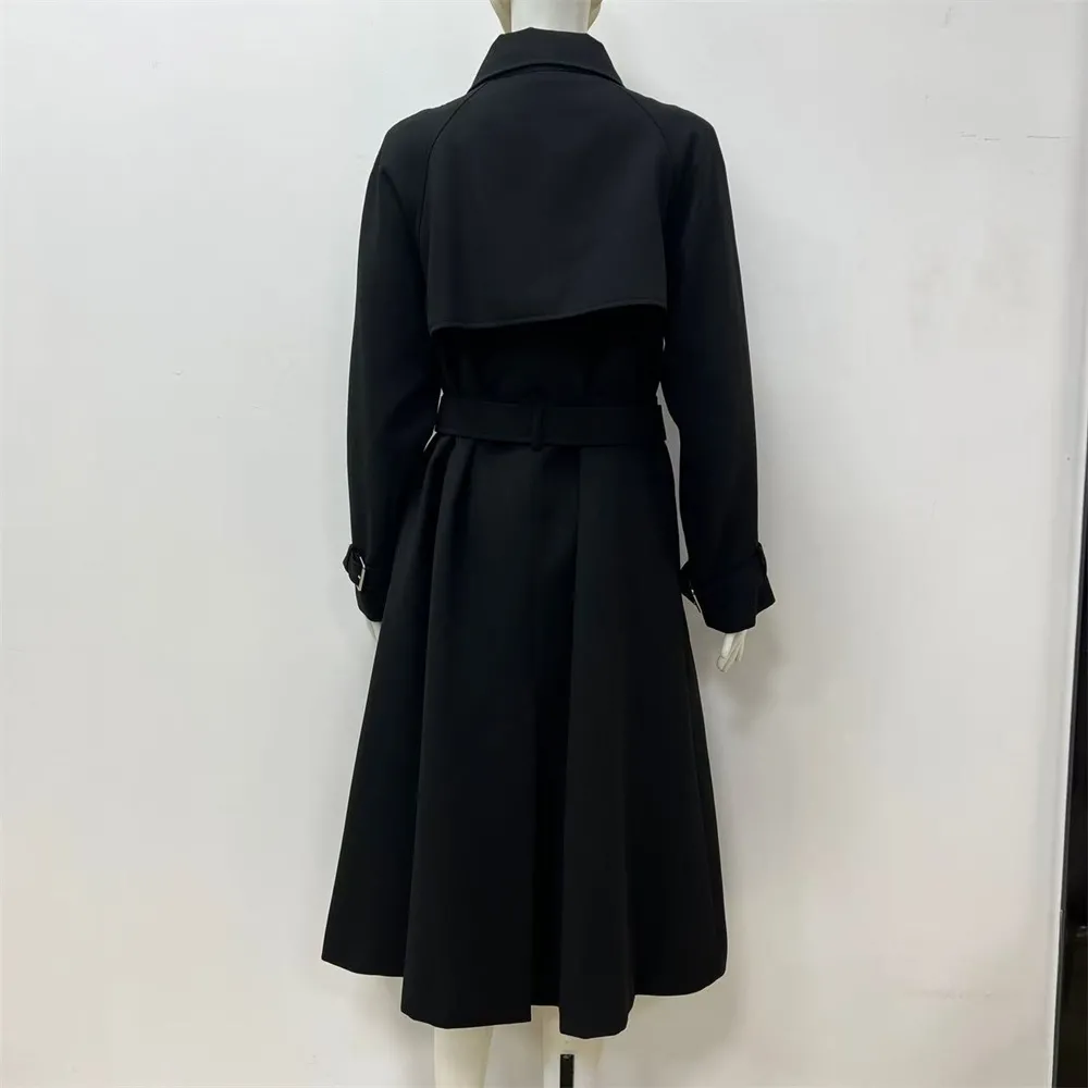 Women's Black 2-Piece Set: Cropped Trench & Midi Dress