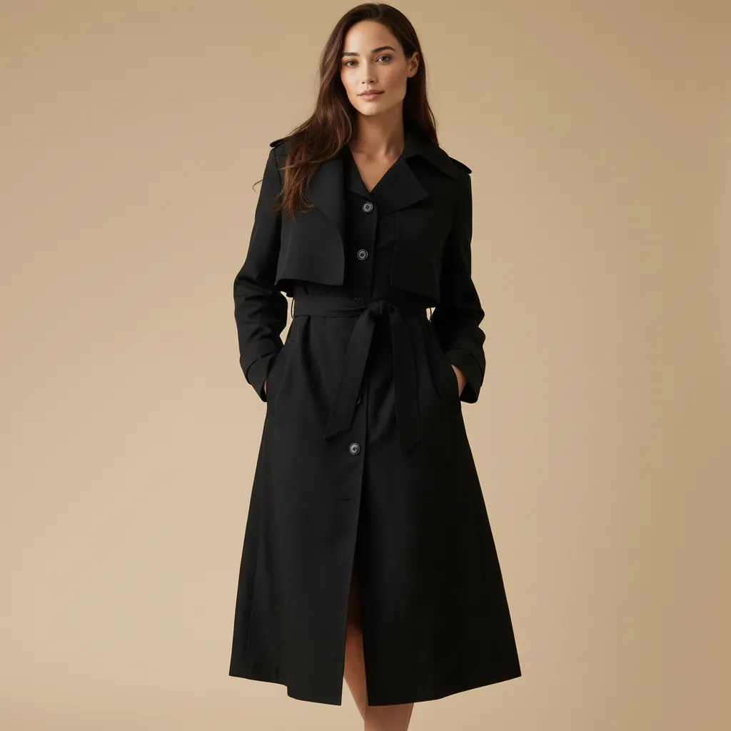 Women's Black 2-Piece Set: Cropped Trench & Midi Dress