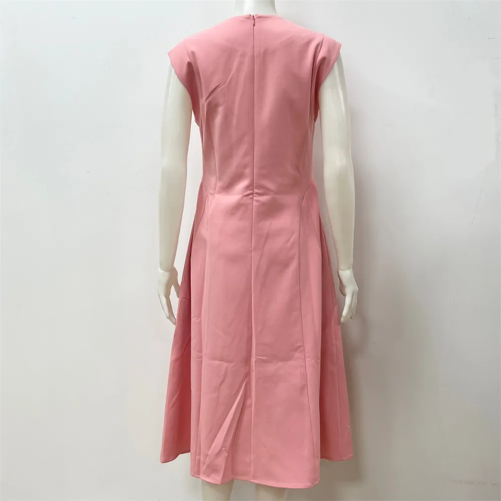 Women's Blush Pink Sleeveless Midi Dress: Flared A-Line Silhouette