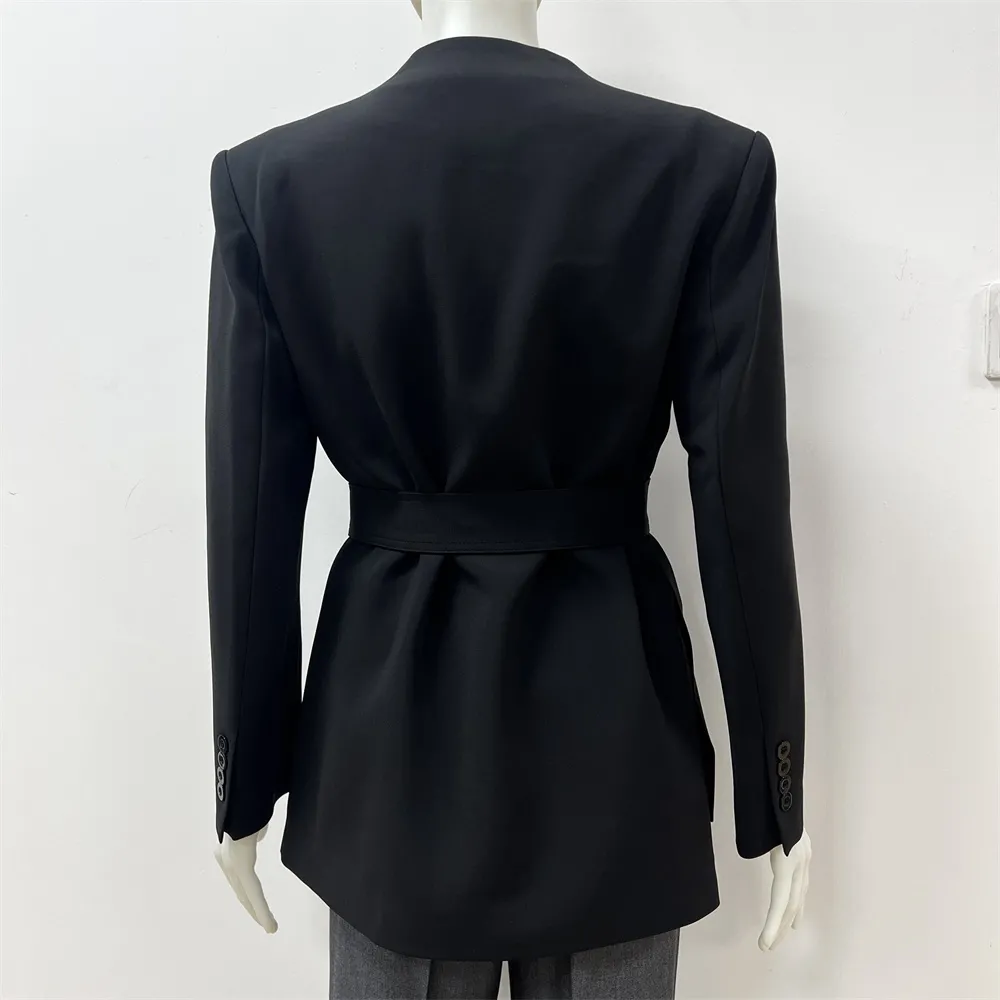 Women's Black Wrap Blazer: Self-Fabric Belted, Formal Apparel