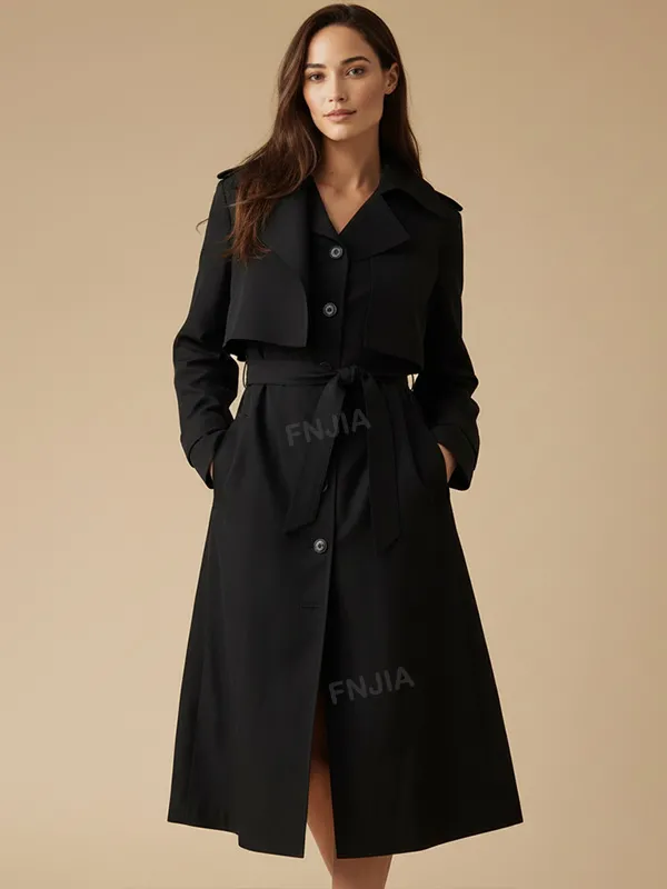 Women's Black 2-Piece Set: Cropped Trench & Midi Dress