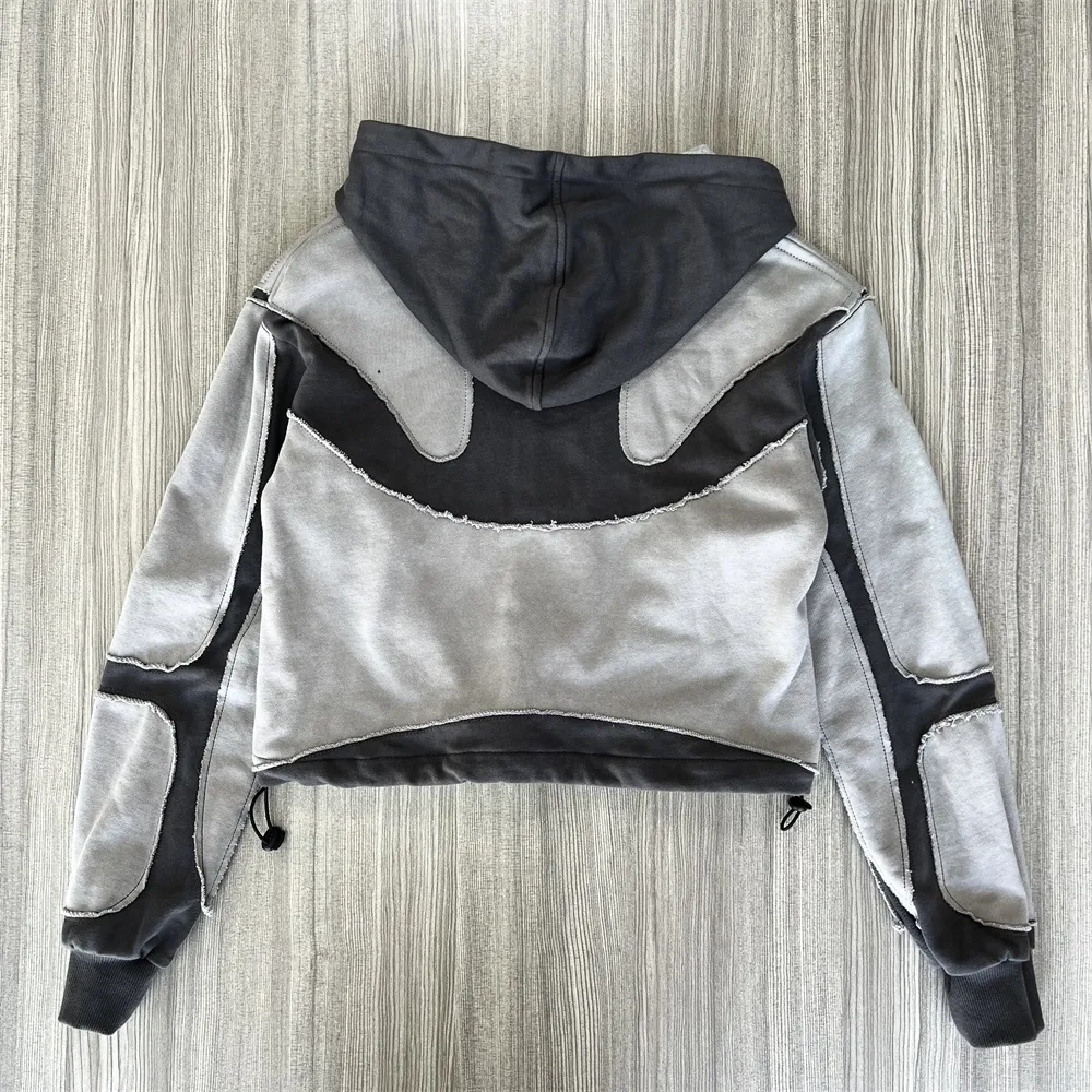 Custom Men's Grey and Black Color-Block Short Full-Zip Casual Hoodie