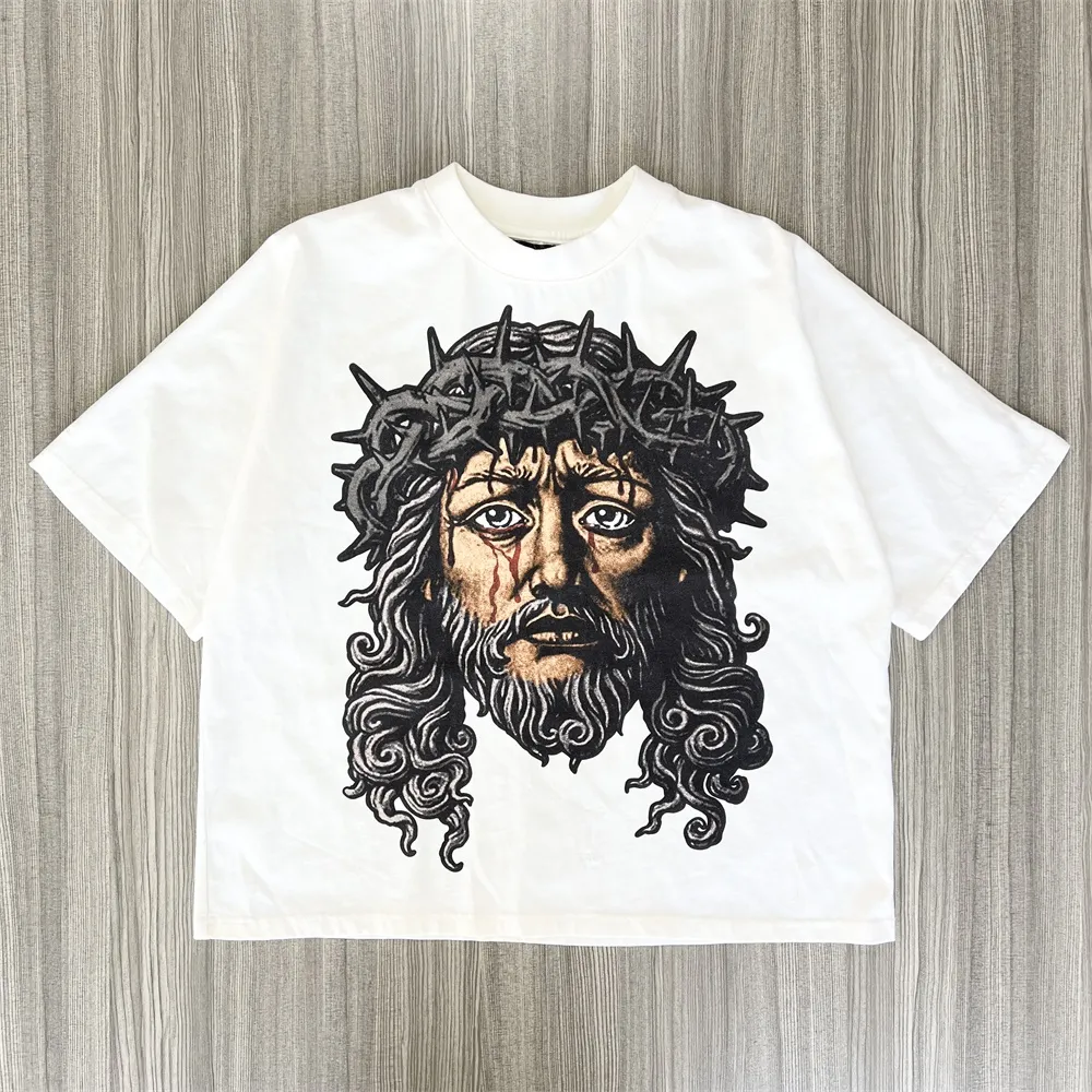 Women's White Religious Graphic T-Shirt: Crown of Thorns Print, Oversized Fit