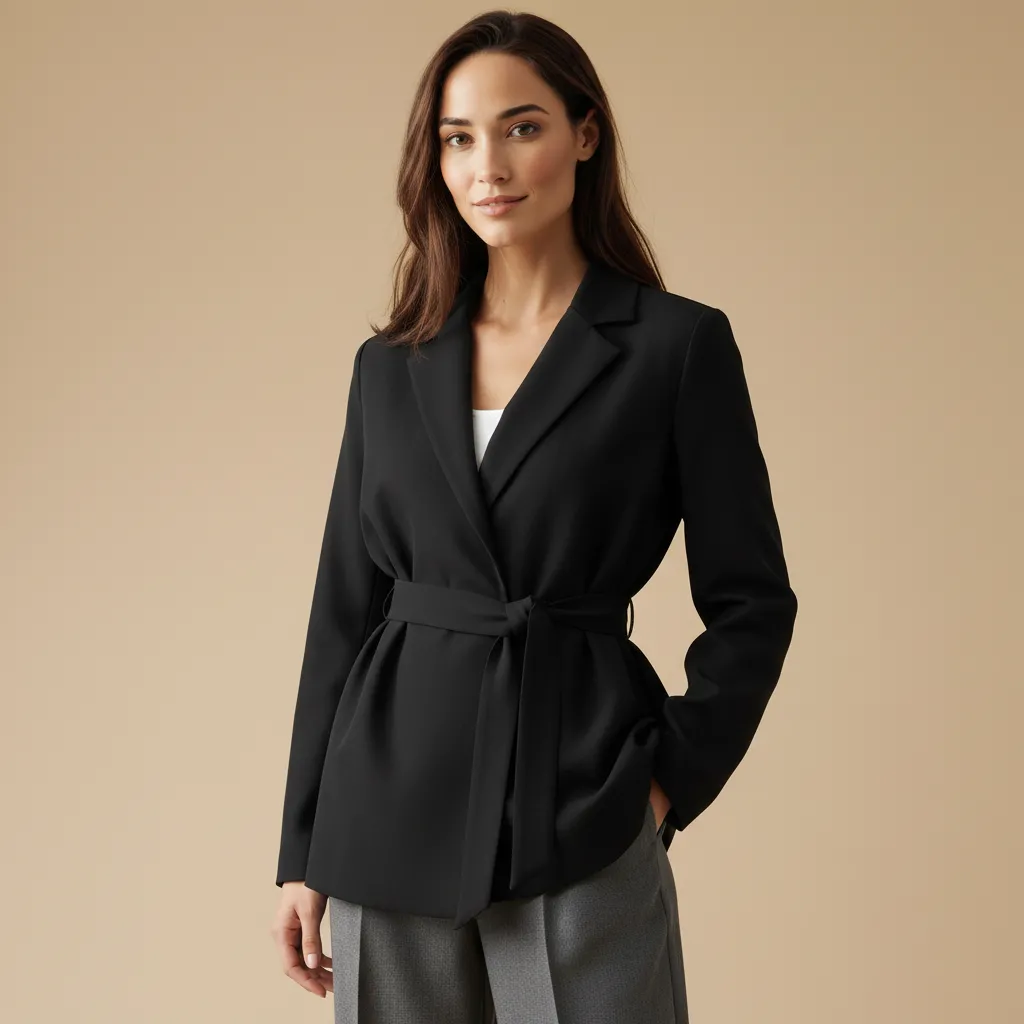 Women's Black Wrap Blazer: Self-Fabric Belted, Formal Apparel