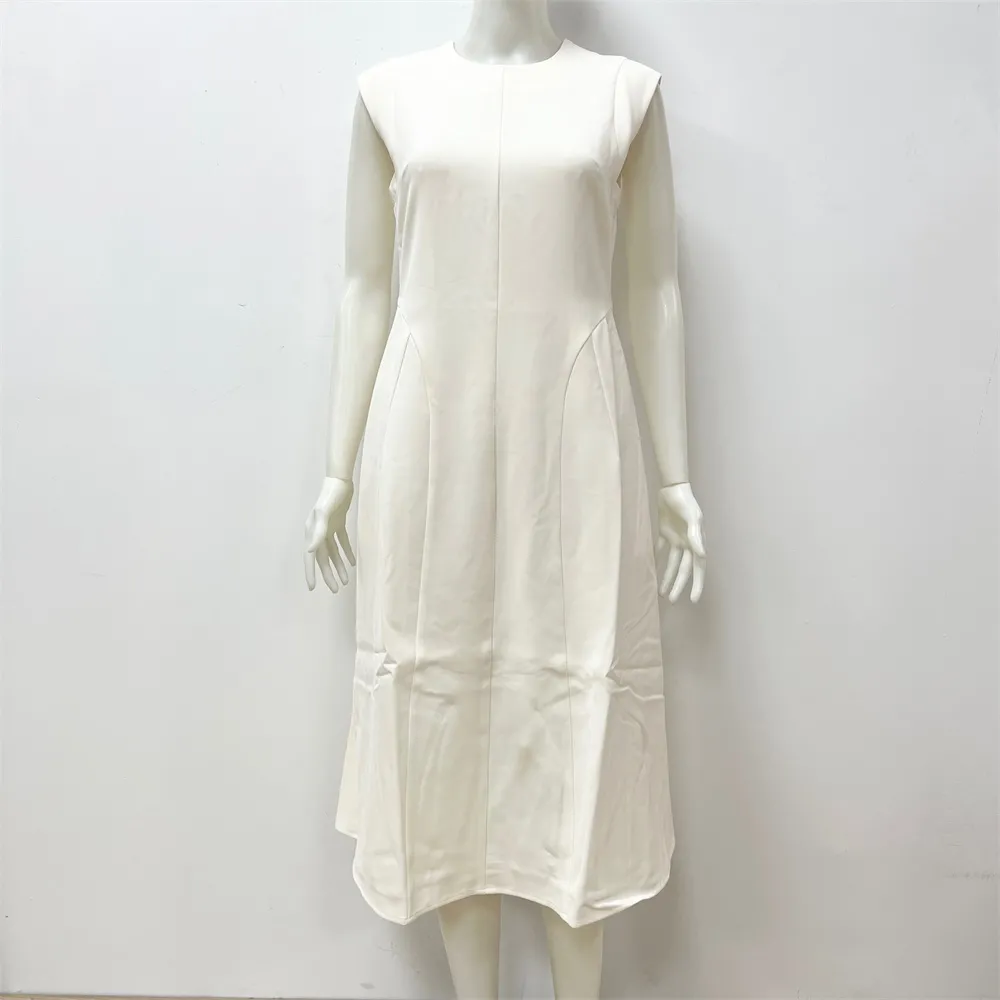 Women's Ivory Sleeveless Midi Dress: Flared A-Line Silhouette