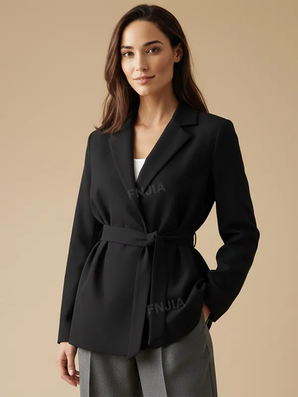 Women's Black Wrap Blazer: Self-Fabric Belted, Formal Apparel
