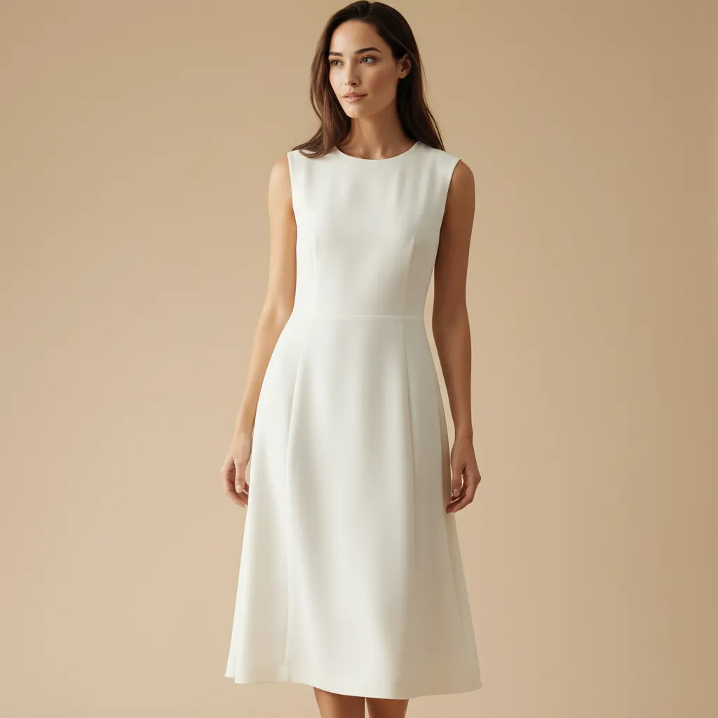 Women's Ivory Sleeveless Midi Dress: Flared A-Line Silhouette