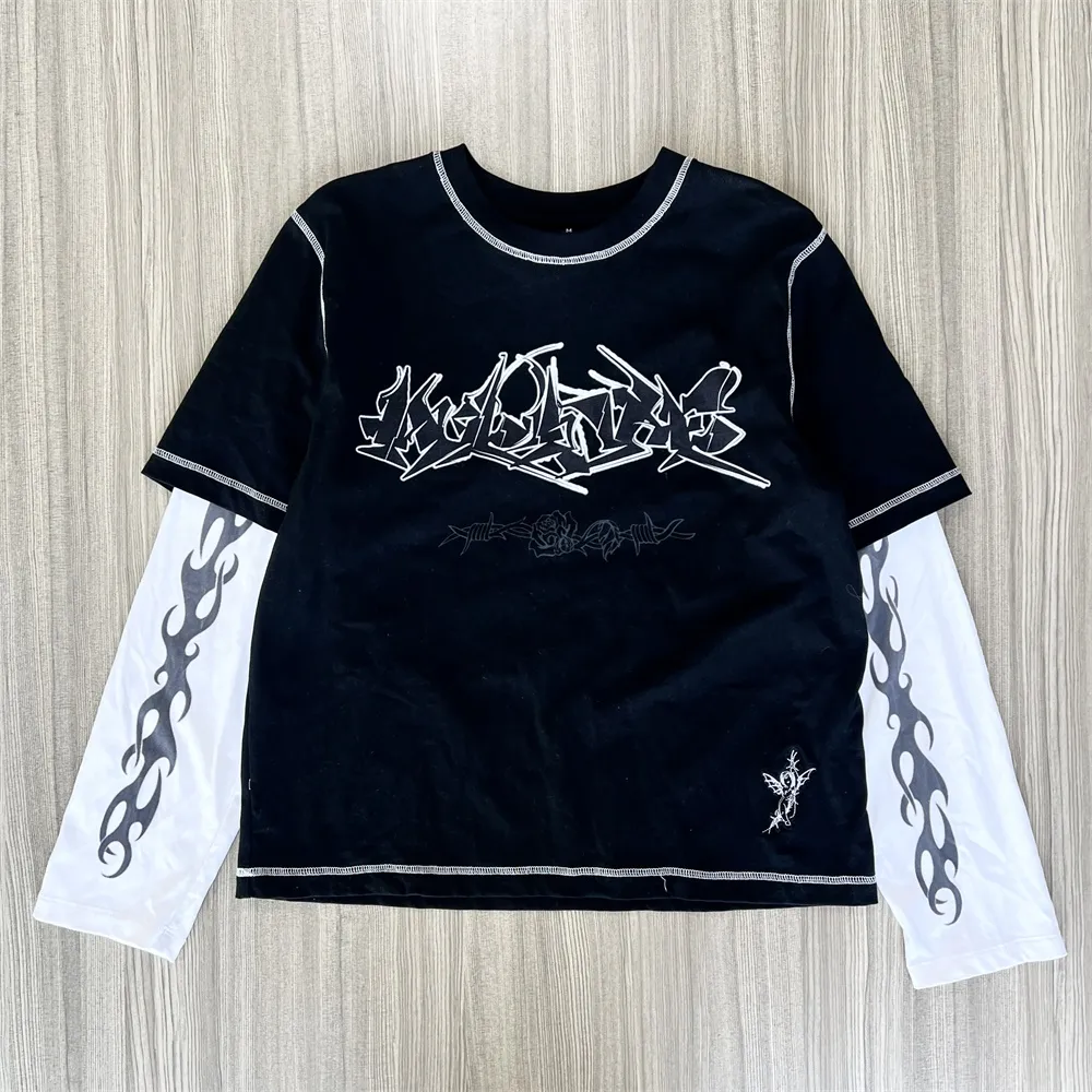 Unisex Layered Graphic T-Shirt: Black & White, Flame & Graffiti Design