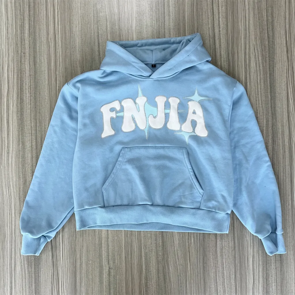 Unisex Light Blue "FNJIA" Hoodie: Star-Accent Graphic, Oversized
