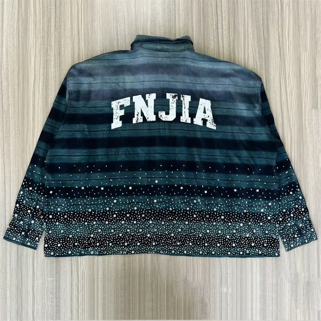 Men's Blue Striped Oversized Shirt: Starry Print, Casual Long-Sleeve